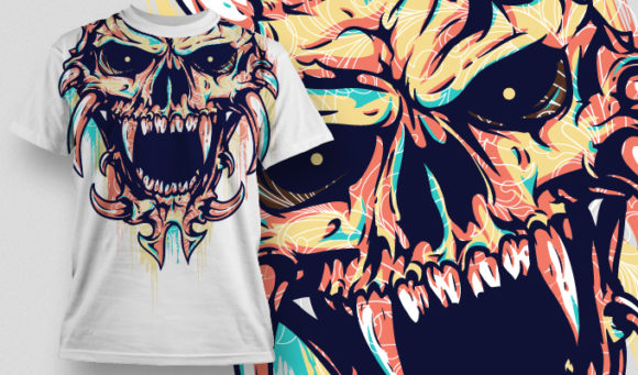 Colorful, urban-style demon skull T-shirt Design 517 1