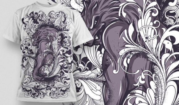 Werewolf holding a foot ball ball on a floral background T-shirt Design 518 1