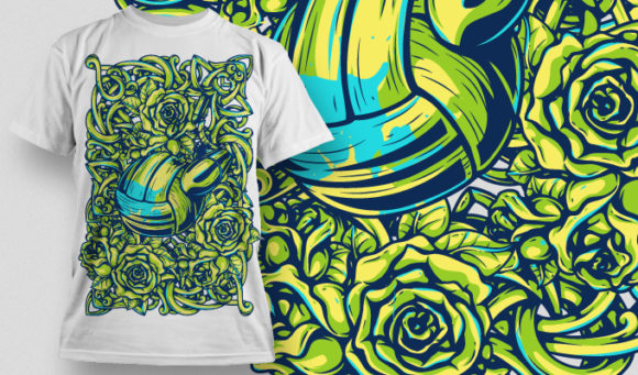 Volley ball, bullets & flowers T-shirt Design 519 1