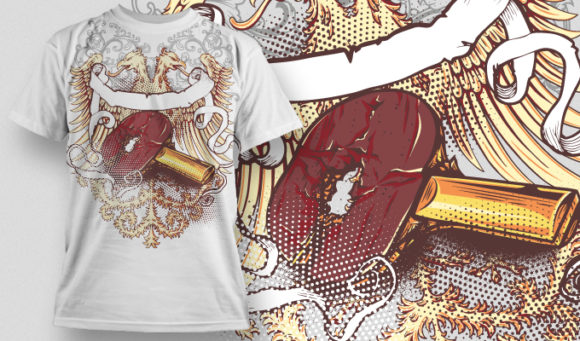 Tennis palette, flowers, griffin, a scroll and halftone grunges T-shirt Design 522 1