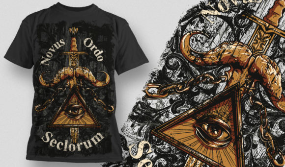 Sword, a skull, the illluminati symbol, chains & grunges T-shirt Design 531 1