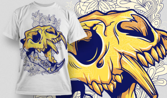 Golden lion skull and flowers T-shirt Design 535 1