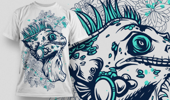 Cool iguana and doodled flowers T-shirt Design 538 1
