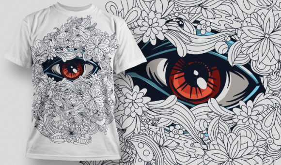 Beast eye behind a bed of doodled flowers T-shirt Design 539 1