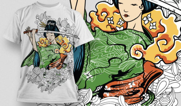 Geisha and flowers T-shirt Design 549 1