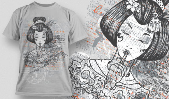Geisha and a grungy background T-shirt Design 553 1