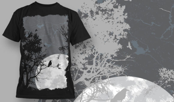 Bird and tree on negative space T-shirt Design 573 1