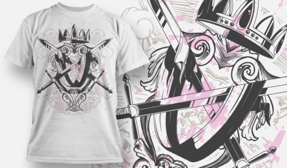 Crown, weapons, floweres & grunges T-shirt Design 579 1