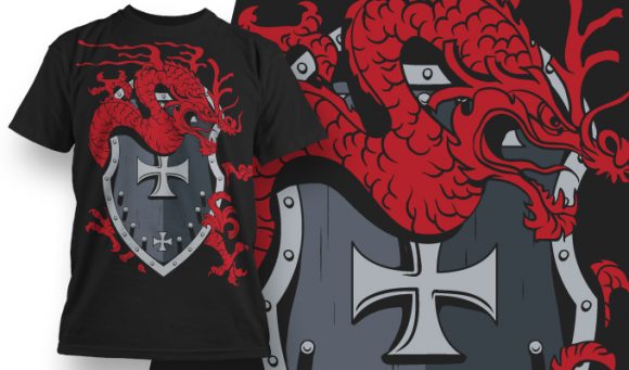 Dragon surrounding a heraldic shield T-shirt Design 595 1