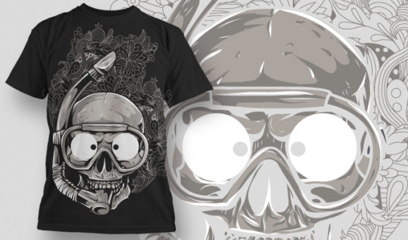 Funny skull wearing a snorkeling mask T-shirt Design 599 1