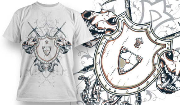 Knights shield and two skulls in the back T-shirt Design 609 1