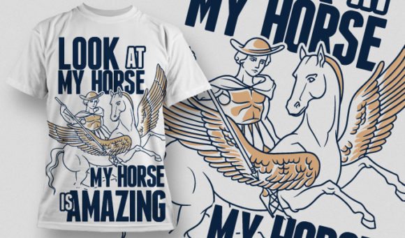 Hero riding his amazing angel winged horse T-shirt Design 614 1