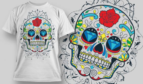 Colorful sugar skull T-shirt Design 623 1