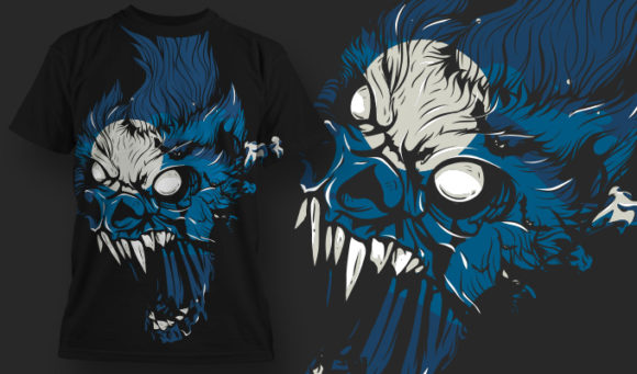 Werewolf and a full moon background T-shirt Design 628 1