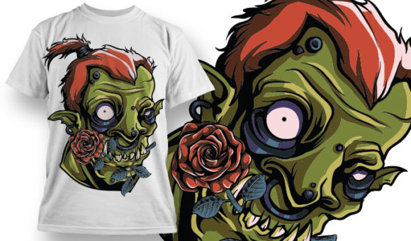 Monster holding a rose between his teeth T-shirt Design 640 1