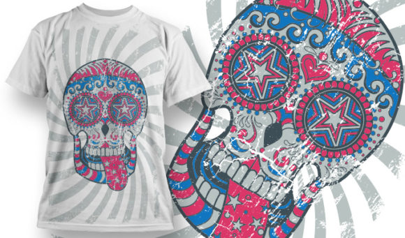 Trippy skull vector T-shirt Design 666 1