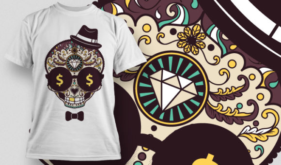 Classy skull with glasses and a fedora T-shirt Design 673 1