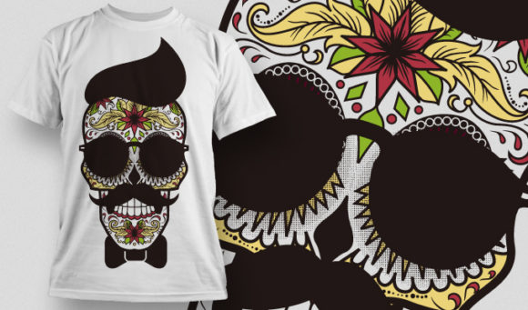 Flamboyant colorful skull T-shirt Design 674 1
