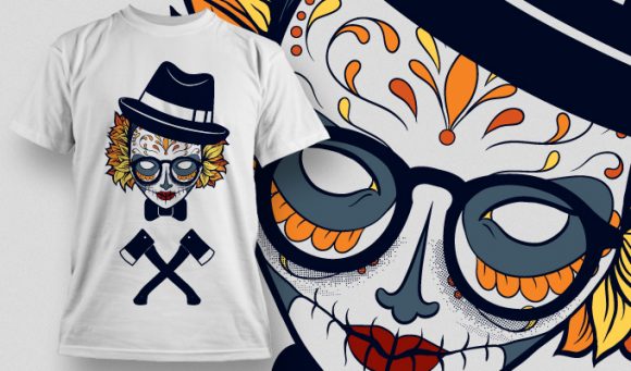 Girl skull wearing a fedora T-shirt Design 676 1