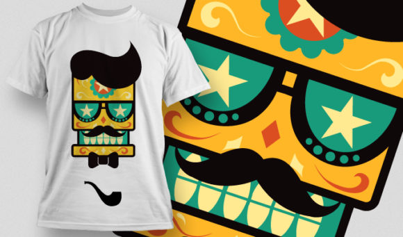Starry eyed skull alongside his pipe T-shirt Design 678 1