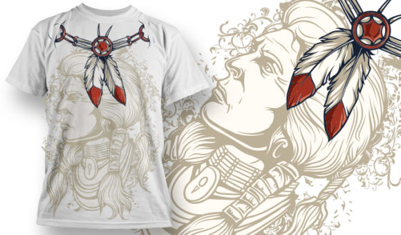 Beautiful native american and a feathered necklace T-shirt Design 724 1