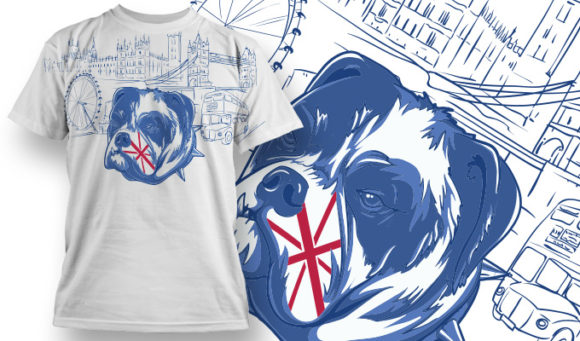 Bulldog striped with Britain's flag T-shirt Design 760 1