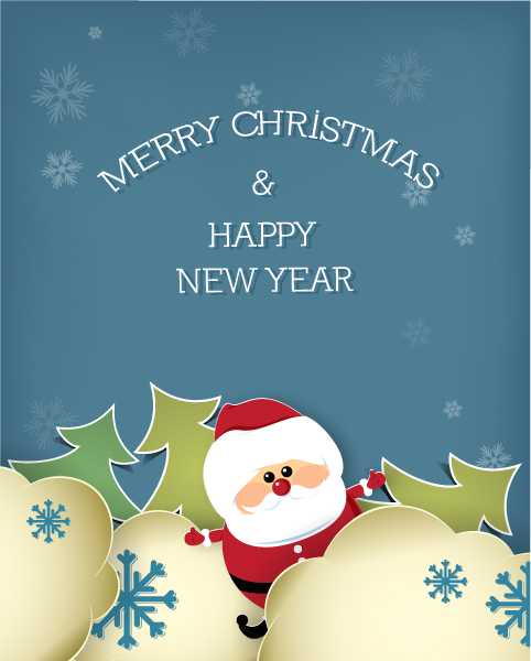 Christmas Vector Illustration With Santa Sticker And Christmas Tree 1