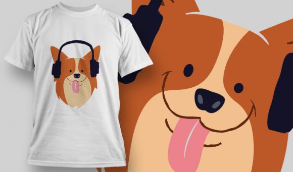 Dog with headphones T-shirt Design 962 1