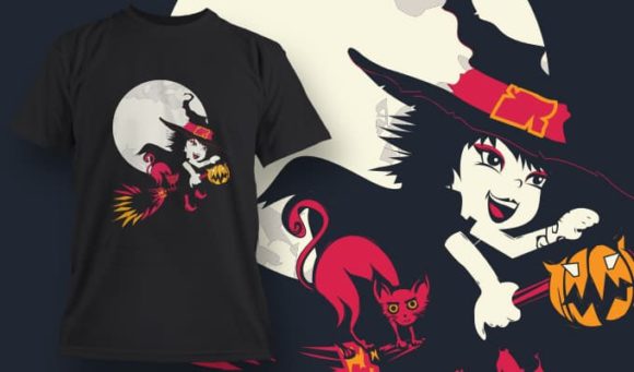 Witch with broom T-Shirt Design 1327 1