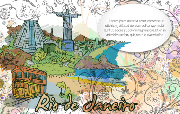 Amazing Vector Vector: Rio De Janeiro Doodles With Floral Vector Illustration 1