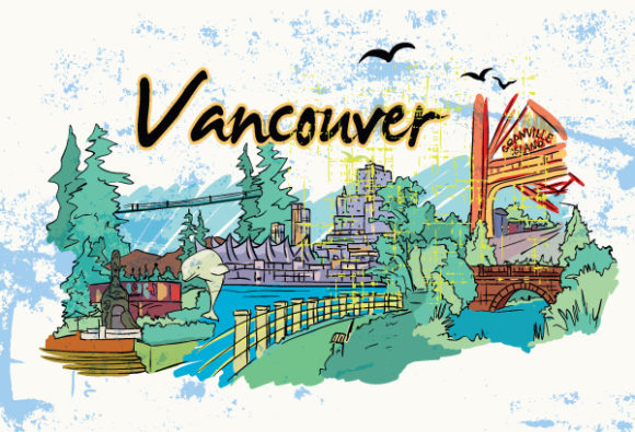 Vancouver Vector Image: Vancouver Doodles With Grunge Vector Image Illustration 1