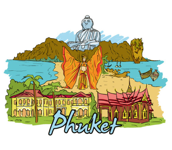 Special Doodles Vector Design: Phuket Doodles Vector Design Illustration 1