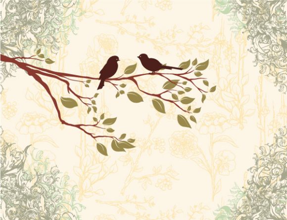 Exciting A Vector Graphic: Birds On A Branch Vector Graphic Illustration 1