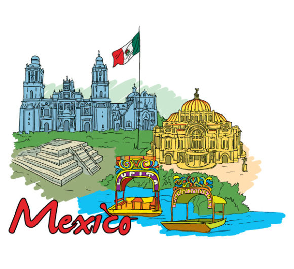Awesome Illustration Vector Background: Mexico Doodles Vector Background Illustration 1