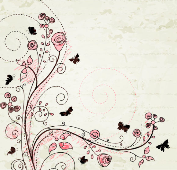 Awesome Rust Vector: Vector Floral With Butterflies 1