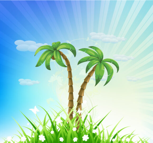 New Illustration Vector Design: Summer Background With Palm Trees Vector Design Illustration 1