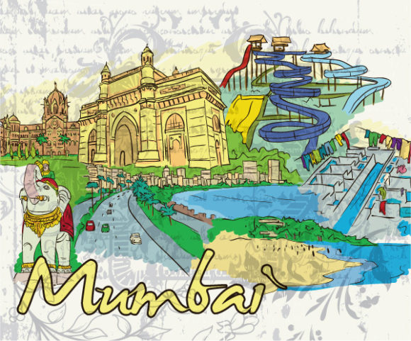 Bold Mumbai Vector Background: Mumbai Doodles Vector Background Illustration 1