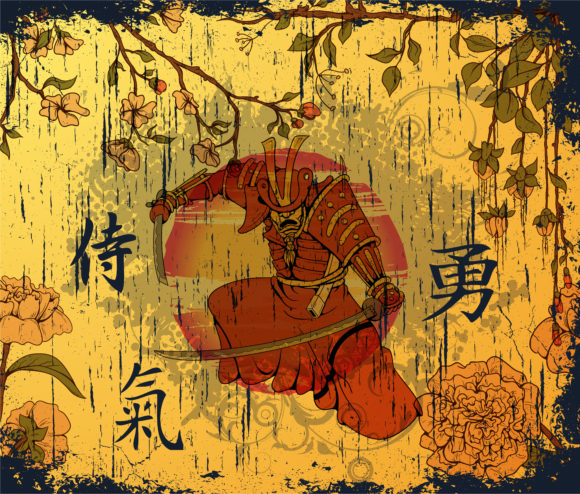 Insane Japanese Vector Graphic: Vector Graphic Japanese Background With Samurai 1