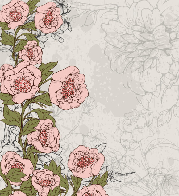 Lovely Rust Vector Illustration: Vector Illustration Grunge Background With Floral 1
