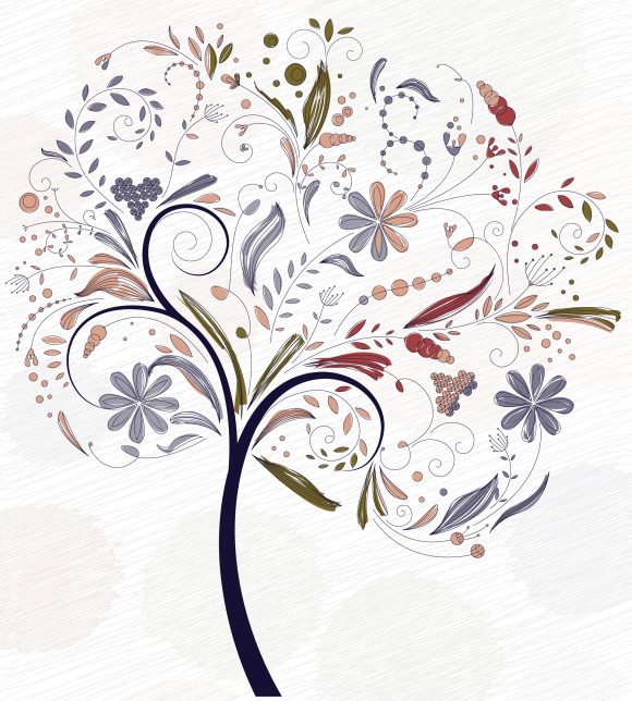 Vector Vector Background: Doodles Background With Colorful Tree Vector Background Illustration 1