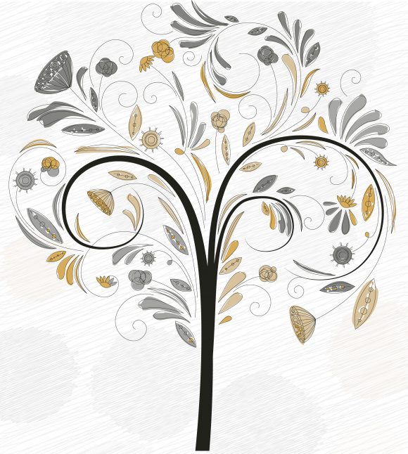 Awesome Doodles Vector Artwork: Doodles Background With Colorful Tree Vector Artwork Illustration 1