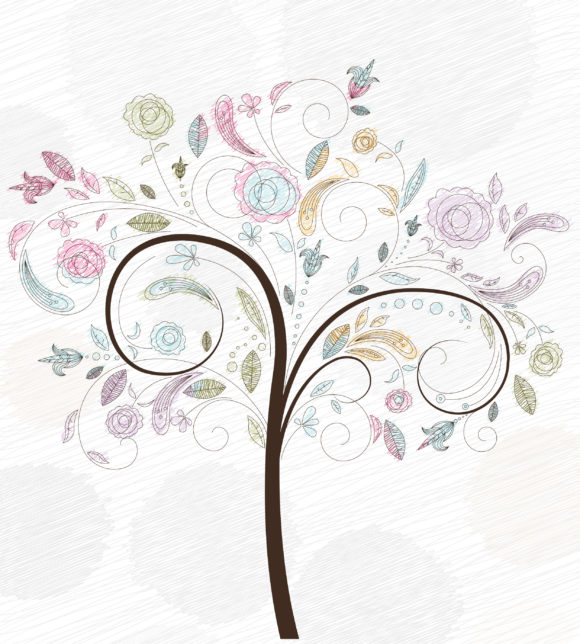 Special Illustration Vector Image: Doodles Background With Colorful Tree Vector Image Illustration 1