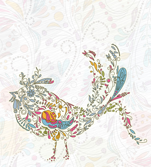 Amazing Illustration Vector: Doodles Background With Colorful Bird Vector Illustration 1