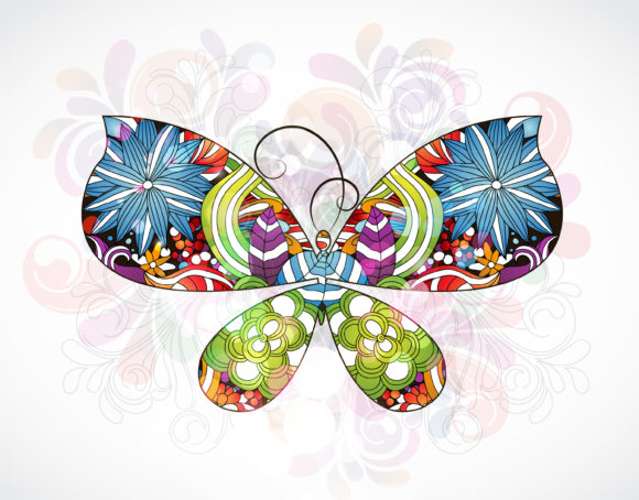 Lovely Illustration Vector Artwork: Vector Artwork Colorful Abstract Illustration With Butterfly Made Of Floral 1