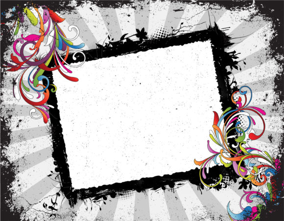 Grunge Vector Background Vector Colorful Grunge Floral Frame 1