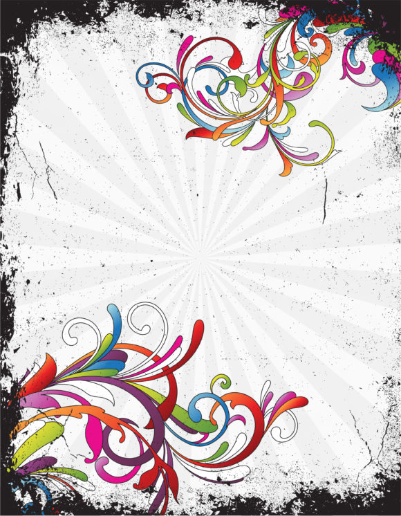 Gorgeous Floral Vector Background: Vector Background Colorful Grunge Floral Background 1