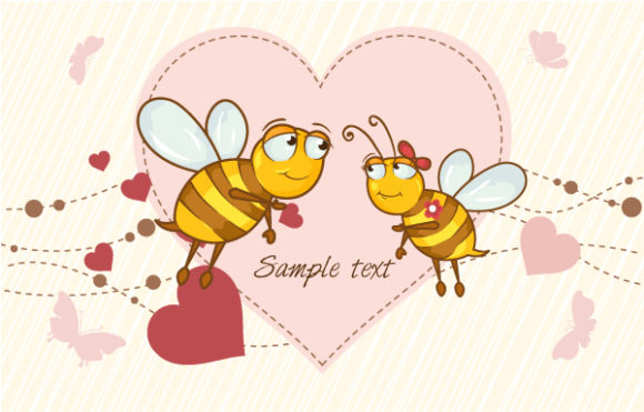 Stunning Love Vector Background: Bees In Love Vector Background Illustration 1