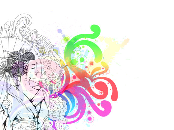 Awesome Japan Vector Design: Vector Design Japanese Illustration With Geisha 1