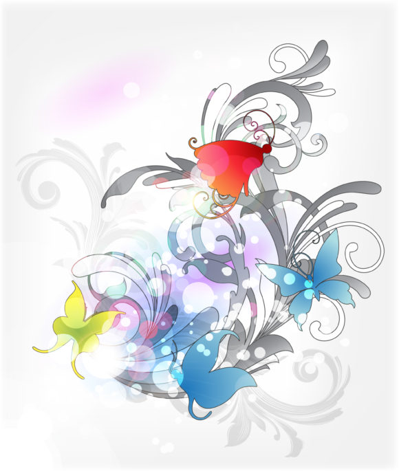 Stunning Plant Vector: Vector Abstract Floral Background With Butterflies 1