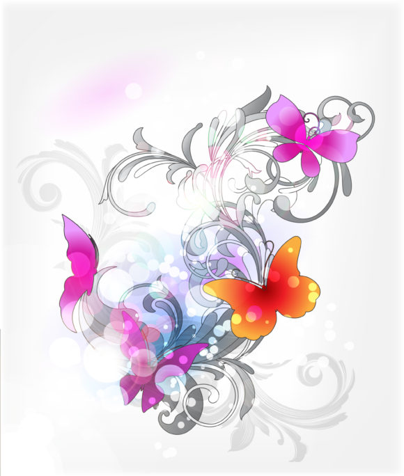 Brilliant Vector Vector Image: Vector Image Abstract Floral Background With Butterflies 1